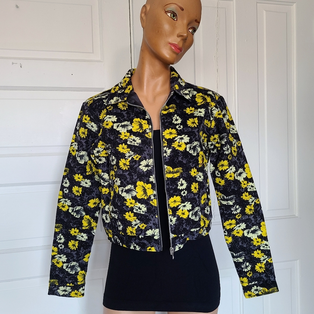 NWT Motel Yellow Floral Pincord Cropped Jacket
